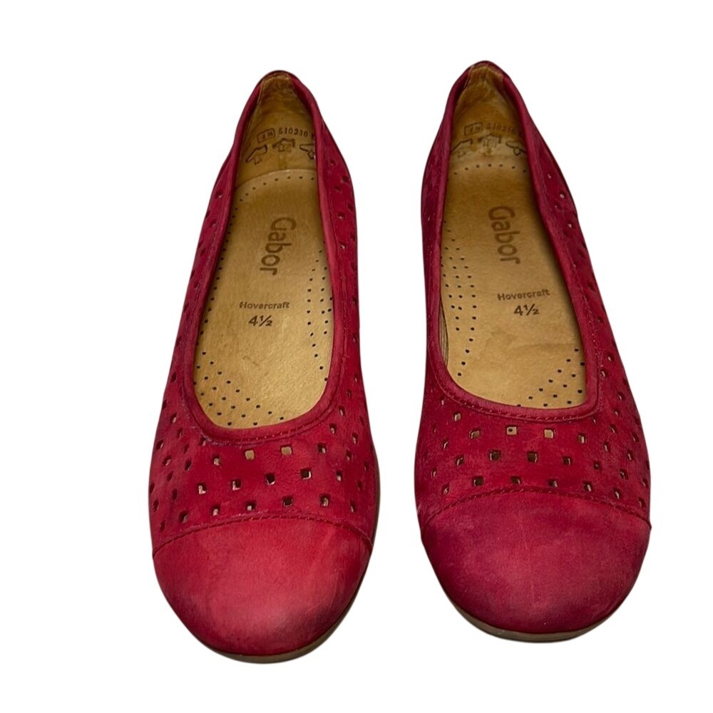 Gabor Red Perforated Suede Cap Toe Ballet Flats‎ Sz 4,5/US 7
